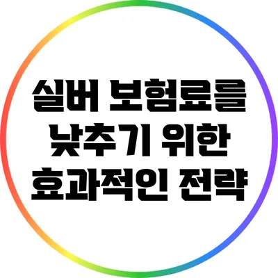 실버 보험료를 낮추기 위한 효과적인 전략