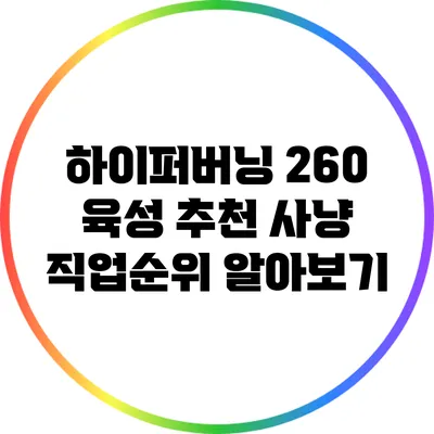 하이퍼버닝 260 육성 추천 사냥 직업순위 알아보기